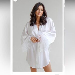 White Satin Robe with Feathers